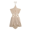 Beige halter neck crochet hollow-out dress with star bodice and petal-layered skirt - S / Off White