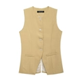 Light khaki sleeveless blazer vest with four-button closure and v-shaped hem - XS / Pale Yellow Top