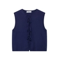 Marineblauwe mouwloze gebreide bodywarmer met V-hals en vetersluiting aan de voorkant - S / Marineblauw