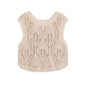 Dettaglio degli intricati motivi geometrici all'uncinetto su questo gilet in maglia - S / Bianco Sporco
