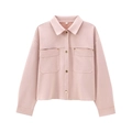 Women's pink suede-texture jacket with gold buttons and dual chest pockets - XS / Pink