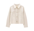 Detail of creamy white shacket with golden metal buttons and textured fabric pockets - XS / Off White