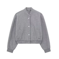 Chaqueta bomber clásica de mezcla de lana gris con botones a presión y detalles elásticos - XS / Gris