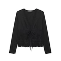 Camicetta bohémien nera da donna con scollo a V, ricami floreali e dettagli in pizzo - XS / Nero