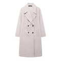 Women's 2024 autumn long loose double-breasted wool coat in oatmeal grey with lapels - Light Pink