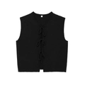 Gilet en tricot noir sans manches pour femme avec trois fermetures à nœud devant - Noir