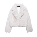 Veste courte en fausse fourrure blanche pour femme avec texture bouclée et revers - XS / Blanc