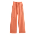 Detail of coral high-waisted wide-leg trousers with elasticated waist and side pockets - XS / Bottoms / Orange