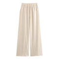 Detail of high waist elastic waistband and side pockets on beige wide-leg cotton pants - XS / Bottoms / Khaki