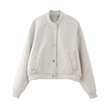 Detalle de la chaqueta bomber de lana gris suave con tejido texturizado y cuello de punto - XS / Beige