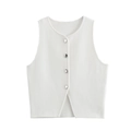 Gilet in maglia bianca da donna senza maniche con bottoni metallici e orlo a spacco - S / Bianco