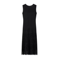 Elegant black sleeveless midi dress featuring a three-tier fringe tassel skirt design - S / Black