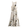 Vestido elegante sin mangas con cuello halter, estampado abstracto y cintura plisada - XS / Impresión