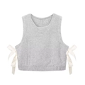 Débardeur en maille gris clair pour femme avec rubans de soie blancs sur les côtés - S / Gris