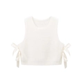 Débardeur en tricot blanc pour femme avec nœuds en soie latéraux et col rond à la mode - S / Blanc