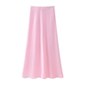 Elegante gonna lunga in raso rosa a vita alta con finitura lucida su sfondo bianco puro - XS / Gonna Rosa