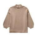 Maglione da donna in maglia kaki con collo alto e dettagli sui polsini a coste - S / Cammello