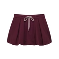Women's burgundy high-waisted pleated mini skirt with cream drawstring and side pockets - XS / Wine Red Skirt
