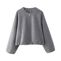 Giacca grigia con zip da donna con design minimalista senza colletto e bordo elastico - XS / Grigio