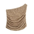Ensemble haut et jupe en tricot à paillettes beige avec détails de texture froncés - S / Hauts / Champagne