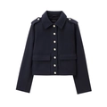 Veste courte sombre avec boutons dorés à double boutonnage et épaulettes militaires - XS / Style à 7 Boutons (Bleu Marine)