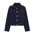 Veste courte bleu marine pour femme avec boutons dorés et épaulettes de style - XS / Style à 5 Boutons (Bleu Marine)