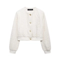 Women's off-white textured tweed jacket with gold buttons and streetwear fashion style - XS / White