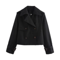 Dames zwarte korte trenchcoat met dubbele rij knopen en klassieke schouder epauletten - S / Zwart