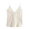 Camisole en satin champagne avec col en V profond et bordure en dentelle - XS / Abricot