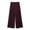 Women's burgundy high waist wide leg trousers with professional front pleat detail - XS / Wine Red Pants