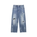 Jeans a vita alta con vestibilità ampia, dettagli strappati vintage e orlo a taglio vivo - XS / Blu