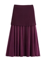 Detalle de falda larga morada con diseño de capas en punto y bajo de gasa plisada - S / Bottoms / Burdeos