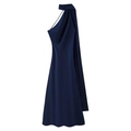 Elegant navy blue satin one-shoulder maxi dress with silk-like finish and flowing drapes - Navy Blue