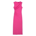 Abito midi smanicato fucsia aderente con eleganti drappeggi laterali e scollo rotondo - XS / Rosa Rosso