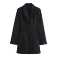 Damen Hemdblusenkleid in Schwarz mit Langarm, Kerbrevers, Knopfleiste und Bindegürtel - XS / Schwarz