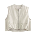 Chaleco cargo beige sin mangas con cremallera y bolsillos con solapa de corte holgado - S / Blanco