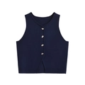 Gilet en tricot bleu marine pour femme avec col en V et boutons métalliques - S / Bleu foncé