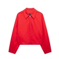 Red zip-up lapel jacket for women featuring front metal zipper and elasticated cuffs - XS / Red