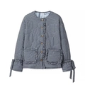 Chaqueta acolchada reversible de cuadros blancos y negros con volantes y lazos en mangas - S / Como se muestra