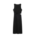 Sleeveless black midi dress with twisted waist knot and stylish side cut-out design - XS / Black
