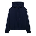 Navy blue hooded tracksuit jacket with white side stripes and full zip closure - XS / Navy Blue Jacket Top