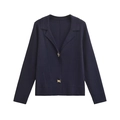 Dunkelblauer Damen-Strickcardigan mit Reverskragen und goldenen Bienenknöpfen - S / Marineblau
