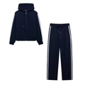 Women's navy tracksuit set with side stripes jacket and matching pants with drawstring hood - XS / Dark Blue Set