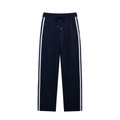 Navy blue casual track pants with white side stripes and elastic drawstring waist - XS / Deep Blue Pants