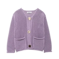 Women's lavender open-knit cardigan with chunky weave and large gold buttons - Purple