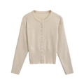 Cárdigan de punto beige para mujer con cuello redondo, manga larga y cierre de botones - S / Albaricoque