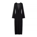 Robe longue noire en crochet avec décolleté en V profond et connecteur en anneau - S / Noir