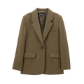 Olivgrüner Damen-Freizeitblazer mit Reverskragen und Einknopf-Verschluss auf weißem Grund - XS / Khaki