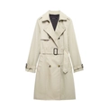 Trench beige classico a doppio petto con cintura regolabile in vita e collo a rever - XS / Albicocca