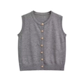 Women's classic grey round neck knitted cardigan vest with elegant gold embossed buttons - S / Gray